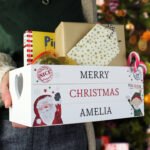 Personalised Santa & Elf Christmas Small White Wooden Storage Crate - Image 3