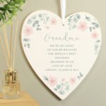 Personalised Any Message Floral Design Wooden Heart Shaped Decoration