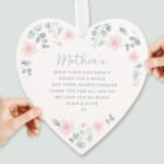 Personalised Any Message Floral Design Wooden Heart Shaped Decoration - Image 2