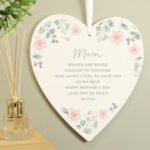 Personalised Any Message Floral Design Wooden Heart Shaped Decoration - Image 3