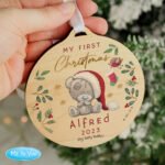 Personalised Tiny Tatty Teddy 'My First Christmas' Round Wooden Decoration - Image 2