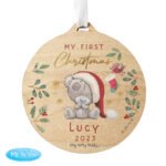 Personalised Tiny Tatty Teddy 'My First Christmas' Round Wooden Decoration - Image 4