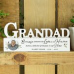Personalised Botanical Design Memorial Photo Upload Wooden Grandad Ornament