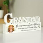 Personalised Botanical Design Memorial Photo Upload Wooden Grandad Ornament - Image 2