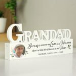 Personalised Botanical Design Memorial Photo Upload Wooden Grandad Ornament - Image 3