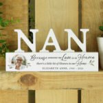 Personalised Botanical Design Memorial Photo Upload Wooden Nan Ornament