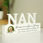 Personalised Botanical Design Memorial Photo Upload Wooden Nan Ornament - Image 2