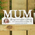 Personalised Botanical Design Memorial Photo Upload Wooden Mum Ornament