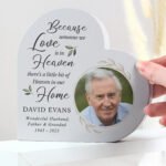 Personalised Botanical Design Memorial Photo Upload Free Standing Grey Wooden Heart Ornament - Image 3