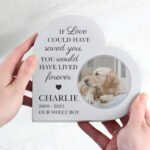 Personalised 'If Love Could Have Saved You' Memorial Photo Upload Free Standing Grey Wooden Heart Ornament - Image 4