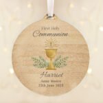 Personalised 'First Holy Communion' Round Wooden Decoration
