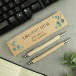 Personalised Any Message Botanical Design Wooden Pen & Pencil Set