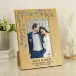 Personalised Any Message Botanical Design 4x6 Portrait Oak Finish Photo Frame