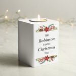 Personalised Christmas Design White Wooden Tea Llight Candle Holder