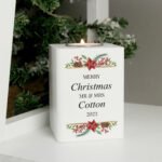 Personalised Christmas Design White Wooden Tea Llight Candle Holder - Image 2