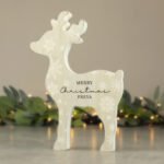 Personalised Any Message Snowflake Design Rustic Wooden Reindeer Christmas Decoration - Image 5