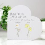 Personalised Flower of The Month Family Grey Wooden Heart Ornament - Image 2
