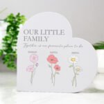 Personalised Flower of The Month Family Grey Wooden Heart Ornament - Image 3