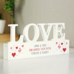 Personalised Any Message Red Hearts Design Wooden Love Ornament - Image 2