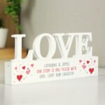 Personalised Any Message Red Hearts Design Wooden Love Ornament - Image 4