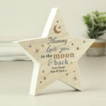 Personalised 'Love You To The Moon & Back' Rustic Wooden Star Decoration - Image 2