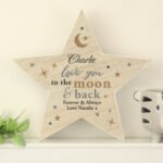 Personalised 'Love You To The Moon & Back' Rustic Wooden Star Decoration - Image 3