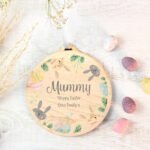 Personalised Any Message Easter Bunny Design Round Wooden Decoration - Image 4
