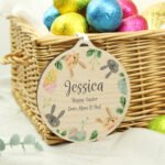 Personalised Any Message Easter Bunny Design Round Wooden Decoration - Image 5