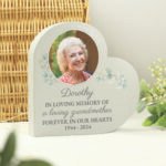 Personalised Photo Upload Wedding/Memorial Free Standing Grey Wooden Heart Ornament - Image 2