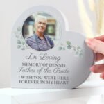 Personalised Photo Upload Wedding/Memorial Free Standing Grey Wooden Heart Ornament - Image 3