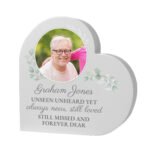 Personalised Photo Upload Wedding/Memorial Free Standing Grey Wooden Heart Ornament - Image 5