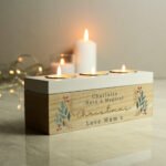 Personalised Any Message Christmas Foliage Design Wooden Triple Tea Light Candle Box - Image 3