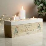 Personalised Any Message Christmas Foliage Design Wooden Triple Tea Light Candle Box - Image 4