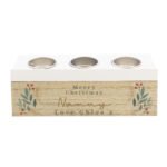 Personalised Any Message Christmas Foliage Design Wooden Triple Tea Light Candle Box - Image 5