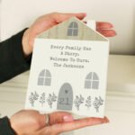 Personalised Any Message Grey Wooden House Shaped Ornament - Image 2