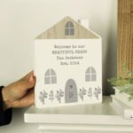 Personalised Any Message Grey Wooden House Shaped Ornament - Image 3