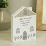 Personalised Any Message Grey Wooden House Shaped Ornament - Image 4