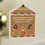 Personalised Any Message Gingerbread House Christmas Wooden Ornament