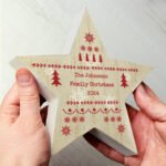 Personalised Christmas Fair Isle Design Rustic Wooden Star Decoration - Image 2