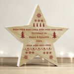 Personalised Christmas Fair Isle Design Rustic Wooden Star Decoration - Image 3