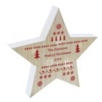 Personalised Christmas Fair Isle Design Rustic Wooden Star Decoration - Image 5