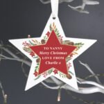 Personalised Christmas Wreath Design Hanging Wooden Star Decoration - Image 4