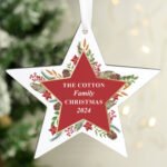Personalised Christmas Wreath Design Hanging Wooden Star Decoration - Image 5