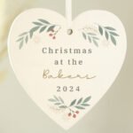 Personalised Christmas Foliage Design Hanging Wooden Heart Decoration