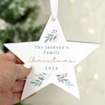Personalised Christmas Foliage Design Hanging Wooden Star Decoration - Image 2