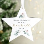 Personalised Christmas Foliage Design Hanging Wooden Star Decoration - Image 4