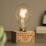 Personalised Christmas Foliage Design Wooden Base Bulb Light