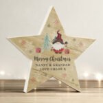 Personalised Gonk Design Rustic Wooden Star Christmas Decoration