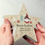 Personalised Gonk Design Rustic Wooden Star Christmas Decoration - Image 2