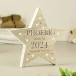 Personalised 'Born In' New Baby Rustic Wooden Star Decoration - Image 2